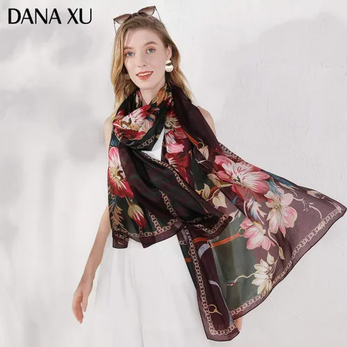 Miniatura 3 de DANA XU 100% Mulberry Silk Pashmina Summer Scarf Extra Large Shawls And Wraps For Evening Dress Women Travel Floral Blanket