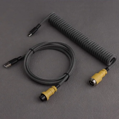 Miniatura 12 de Conector de aviador desmontable de doble manga Cable USB-C en espiral para teclados mecánicos de juegos personalizados (color: azul oscuro naranja)