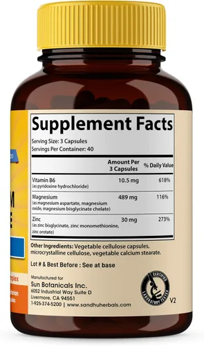 Miniatura 2 de SANDHUHERBALS Suplemento de aspartato de zinc y magnesio 90 cápsulas con vitamina B6 y zinc Alta absorción, sueño y apoyo inmunológico