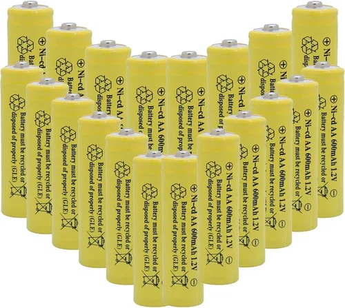 Miniatura 7 de AA - Batería recargable NICD de 600 mAh 1.2 V para luces solares al aire libre, luces de jardín, controles remotos, ratones amarillos (12 piezas)