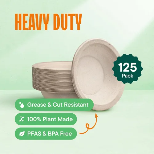 Miniatura 2 de Cuencos de papel, 100% compostables desechables para sopa [paquete de 125] - libres de PFAS - Certificado BPI - [16 onzas] resistentes, ecológicos