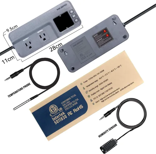 Miniatura 2 de Inkbird Controlador de temperatura y humedad ITC-608T Termostato de etapa dual precableado 120VAC 15A 1800W ETL Listado Invernadero de hongos