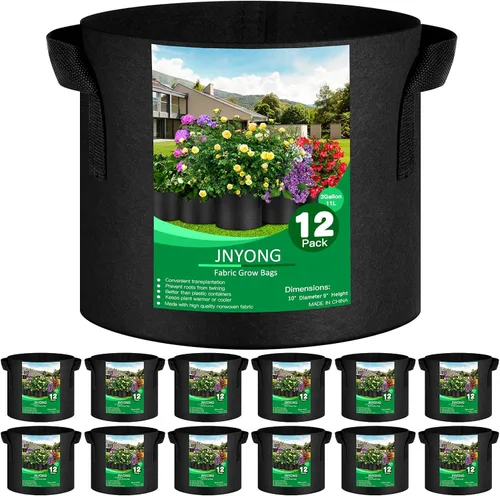 JNYONG - Paquete de 12 bolsas de cultivo no tejidas engrosadas de 3 galones, macetas de tela de aireación con asas