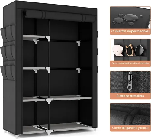Miniatura 4 de VTRIN Armario Ropero, 41.7 Pulgadas de Ancho Armarios Portátiles para Colgar Ropa con 1 Barra para Colgar, 6 Estantes, 6 Bolsillos, Perchero