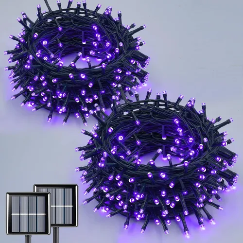 Miniatura 12 de QITONG Paquete de 2 luces solares azules y blancas de Navidad, cada cadena de 200 luces LED solares de 66 pies para exteriores, impermeable, 8 modos