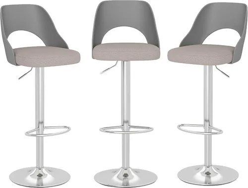 Miniatura 21 de HENGJIANYI Taburete de bar giratorio ajustable en altura con respaldo hueco, silla tapizada con base de metal negro, asiento negro
