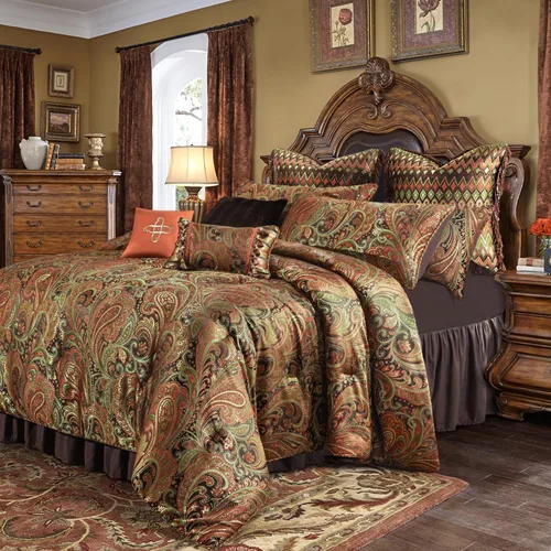 Loom and Mill Juego de edredón jacquard de 9 piezas tamaño Queen, diseño clásico de paisley cama en una bolsa, juego de ropa de cama de damasco