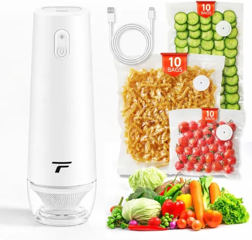 Sellador al vacío para alimentos, diseño de chef para preservar la frescura, sellador al vacío manual compacto con 30 bolsas reutilizables, grado