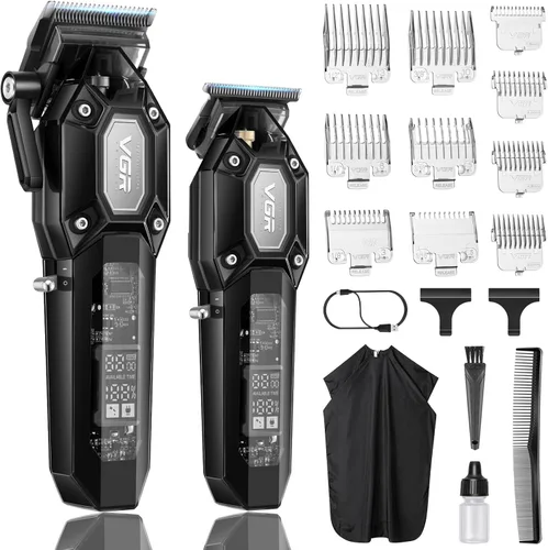 VGR Cortadora de pelo profesional para hombres, juego de cortapelos y recortadoras inalámbricas, kit de corte de pelo para hombre con 10 peines