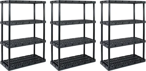 Miniatura 11 de Gracious Living Estantería de almacenamiento de 4 estantes, resistente para el hogar y el garaje, color negro, estantes organizadores de plástico