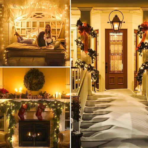 Miniatura 7 de Guirnalda de 100 luces LED conectables para interiores y exteriores, luces de Navidad blancas cálidas de 33 pies, impermeables, 13 modos