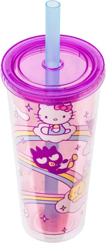 Miniatura 7 de Silver Buffalo Sanrio Hello Kitty and Friends - Vaso de plástico Boba con tapa y popote con Hello Kitty, Cinnamorroll, Kuromi, My Melody, Badtz