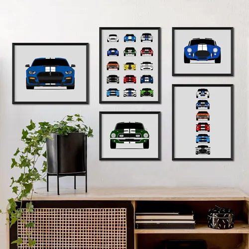 Miniatura 3 de Custom Car Posters Póster hecho a mano compatible con Shelby Mustang GT500 Generations e impresión de Ford Shelby GT500, multicolor, 8 x 10 pulgadas