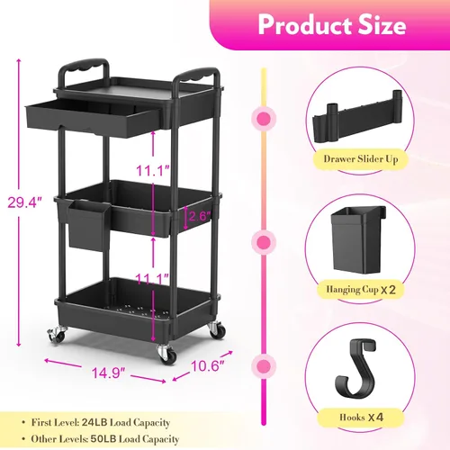Miniatura 2 de SUNALLY Organizador de Carrito de Maquillaje con Cajones, Organizadores de Cuidado de la Piel de Piso Organizador de Almacenamiento de Tocador