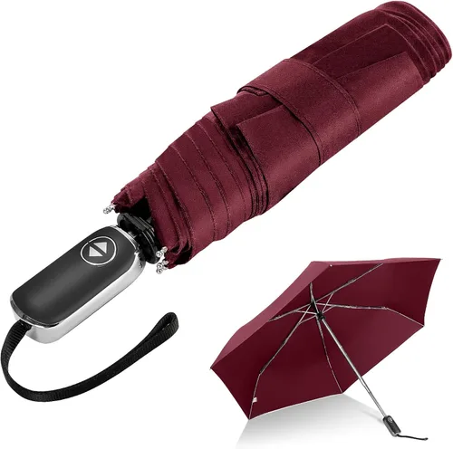 Miniatura 89 de LEAGERA Paraguas de viaje compacto para bolso, mango plano, impermeable para lluvia ligera