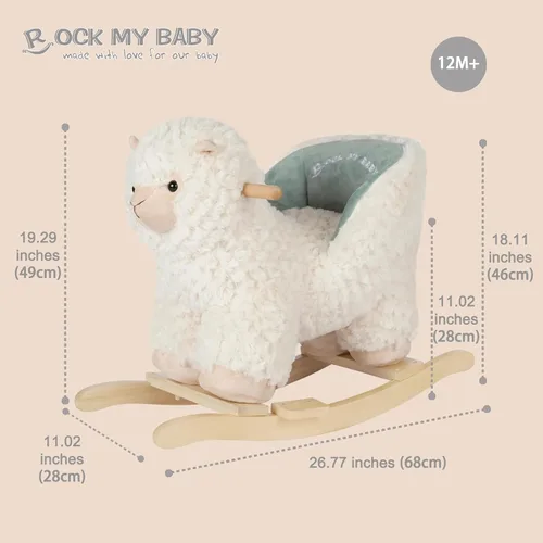 Miniatura 8 de Rock My Baby Caballo de madera con asiento para bebé, alpaca y llama, peluche con asiento para bebés de 1 a 3 años, juguete de balanceo de madera