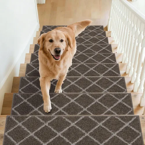Miniatura 10 de BEQHAUSE Peldaños de escalera para peldaños de madera, antideslizantes, lavables a máquina, alfombras de poliéster suave, 28 x 9 pulgadas