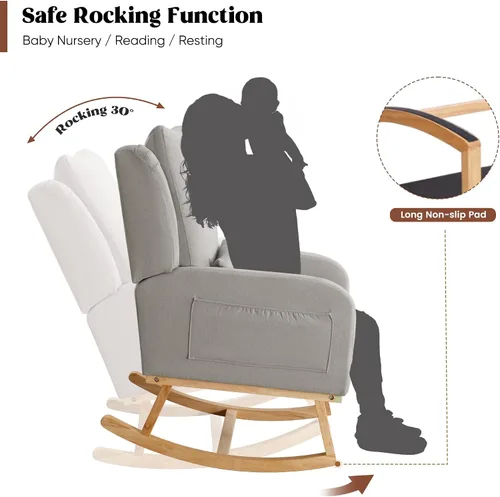 Miniatura 3 de HCHAIRH Silla Mecedora para Cuarto de Bebé, Sillas Mecedoras Tapizadas con Cojín Lumbar, Silla Mecedora Moderna y Elegante para Cuarto de Mamá, Sala