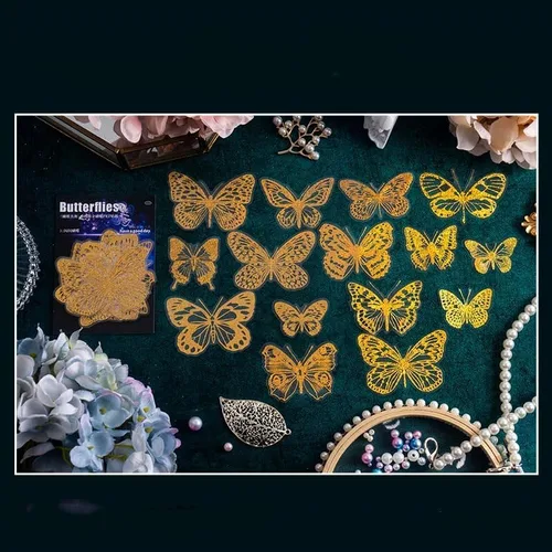 Calcomanías de bronceado PET para álbum de recortes, kit de álbumes de recortes, mariposa brillante, papel estético, planificador de diario,