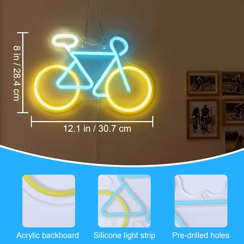 Miniatura 4 de Letreros de neón para bicicleta para decoración de pared, luces de neón para dormitorio, luz de pared de neón adecuada para sala de estar, oficina