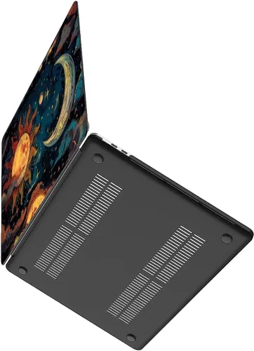 Miniatura 3 de para MacBook Air de 13 Pulgadas, Funda Negra con Patrón de Sol y Luna Brillando en Contraste Versión 2011-2017 de A1466/A1369 Carcasa Rígida
