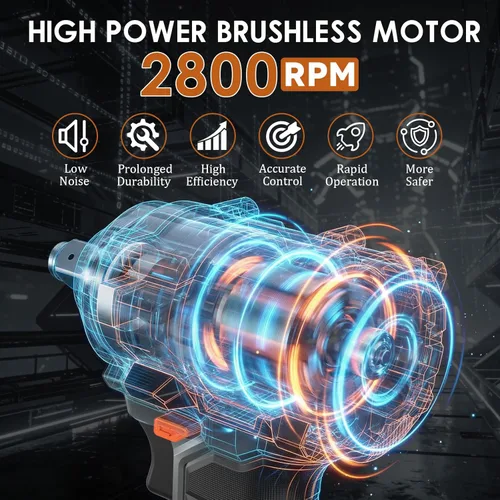 Miniatura 4 de 21V Cordless Impact Wrench - 750Ft-lbs(1000N·m) High Torque Brushless Power 1/2 Inch Impact Gun with 2 x 4.0Ah Batteries & 6 Sockets & Fast Charger