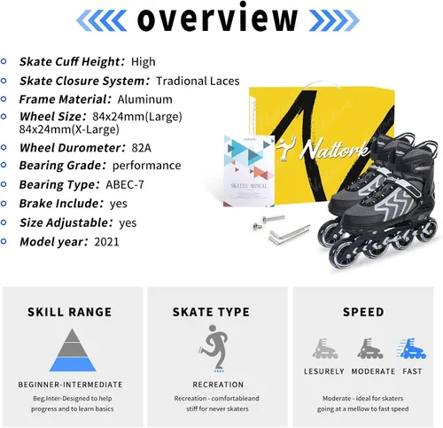 Miniatura 5 de Patines en línea Nattork ajustables para adultos y adolescentes, patines con cuchillas para interior y exterior para niños, principiantes