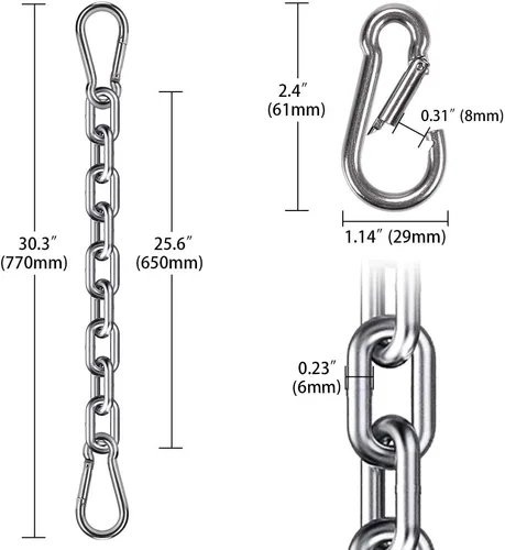 Miniatura 6 de Juego de 2 cadenas para saco de boxeo y 4 mosquetones, de acero inoxidable resistente, kit de cadena de silla colgante para hamaca para interiores
