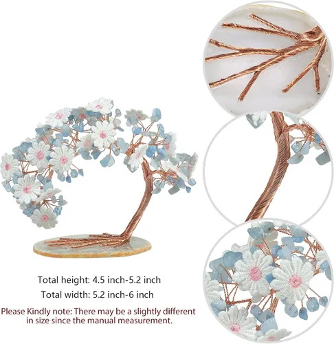 Miniatura 3 de mookaitedecor Árbol de cristal aguamarina natural con base de ágata, árbol de dinero floral de encaje bordado para decoración de escritorio