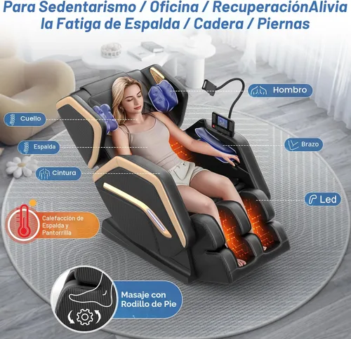 Miniatura 6 de Silla de masaje de cuerpo completo, silla de masaje de gravedad cero 2026 para fatiga de espalda con 10 rodillos fijos, calefacción, bolsas de aire
