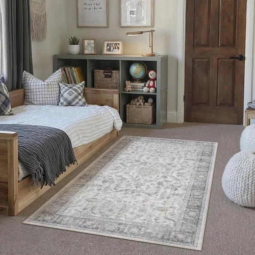 Miniatura 52 de PureCozy Alfombra de área beige de 2 x 3 pulgadas, lavable, vintage, pequeña, para entrada, cocina, suave, retro, floral, de pelo bajo, tapete