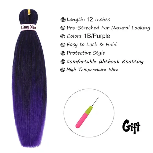 Miniatura 3 de Liang Dian Cabello para hacer trenzas, Cabello estirado para hacer trenzas, 12 pulgadas, 8 paquetes, color ombre púrpura, para sellar en agua