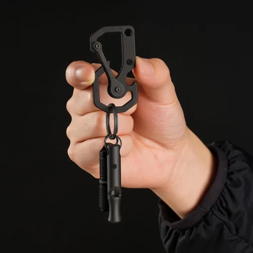 Miniatura 3 de KeyUnity Herramienta de llavero de mosquetón de titanio, 3 funciones en 1 multiherramienta para transporte diario (KU06BK)