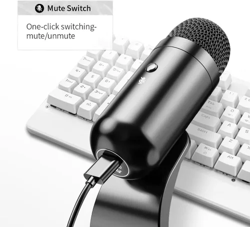 Miniatura 4 de LIANGSTAR Micrófono de Computadora USB, Micrófono de Escritorio para Podcast con Botón de Silencio para Grabación y Transmisión, Condenser Negro