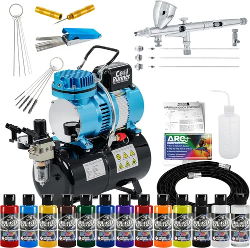 Miniatura 9 de Master Airbrush Cool Runner II Kit de sistema de compresor de tanque de aire de doble ventilador con kit profesional de aerógrafo de gravedad G233