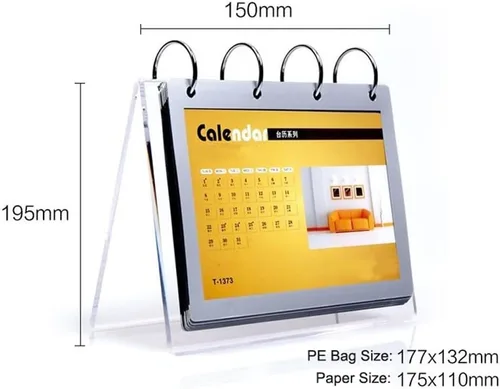 Miniatura 3 de Organizador de calendario acrílico, soporte de menú para fotos, escritorio de mesa, álbum abatible con pantalla de bolsillo de PVC, fotos