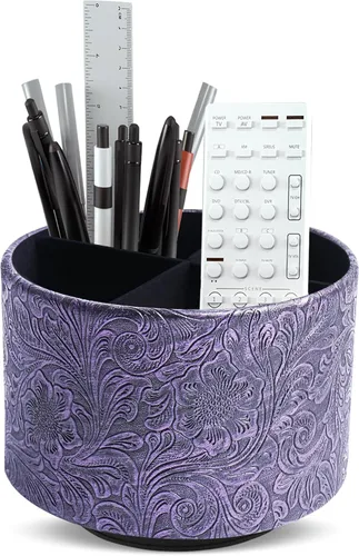 Miniatura 22 de lizimandu Organizador Redondo de Cuero para Suministros de Arte, Soporte para Control Remoto, Rotación de 360 Grados, Soporte Multifuncional
