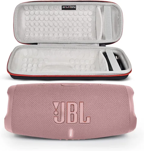 JBL Charge 5 - Paquete de altavoz portátil Bluetooth inalámbrico impermeable con estuche rígido portátil y protector Boomph - Rosa