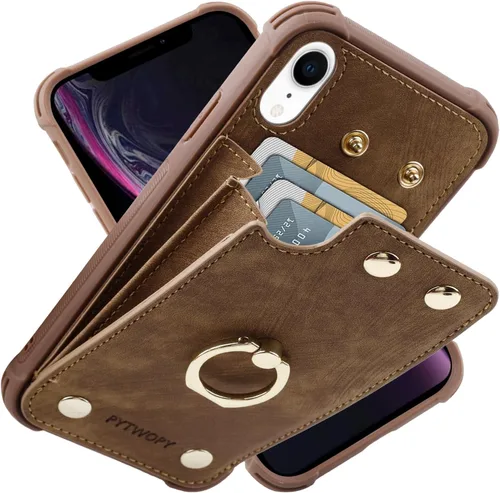 Miniatura 51 de Funda tipo cartera compatible con iPhone XR/10R con tarjetero de crédito, funda protectora de cuero a prueba de golpes compatible con anillo