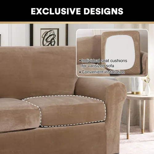 Miniatura 5 de PrinceDeco Funda elástica de terciopelo para sofá de 2 piezas, funda para silla, lavable, protector de muebles suave con parte inferior elástica