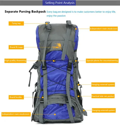 Miniatura 7 de Bseash Mochila impermeable de 60L con marco interno para senderismo, camping, con cubierta para lluvia, mochila grande para viajes al aire libre