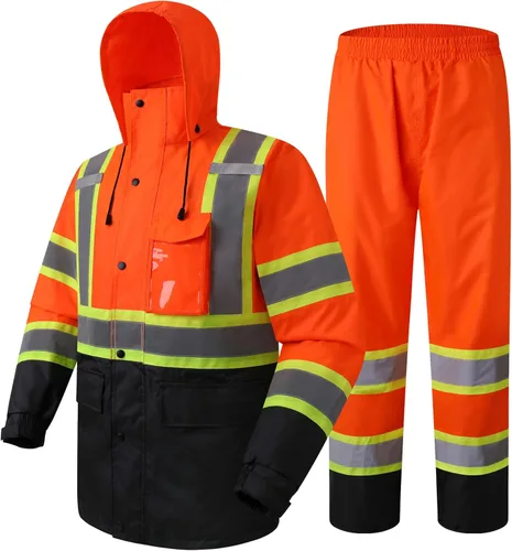 Miniatura 8 de JKSafety Chaqueta y pantalones de lluvia reflectantes de alta visibilidad para hombres y mujeres, equipo de lluvia impermeable para agricultura