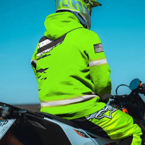 Miniatura 6 de Sudadera con capucha de alta visibilidad con la bandera de Estados Unidos para hombre, sudadera con capucha reflectante de seguridad para Sudadera
