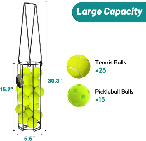 Miniatura 3 de Pelota de tenis cilíndrica, recogedor de pelotas de pickleball para recuperar, recogedor de pelotas de tenis, superior para fácil recolección y Negro