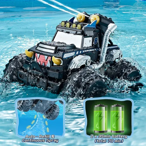 Miniatura 8 de Auto de control remoto anfibio 3 en 1, barco a control remoto/pistola de agua, 2.4 GHz, todo terreno, camiones monstruos impermeables para niños