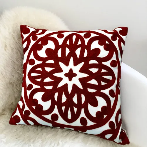 Miniatura 6 de Alysheer Juego de 2 fundas de almohada decorativas bordadas de 18 x 18 pulgadas, patrón de punto de mandala bohemio, duraderas, 100% algodón