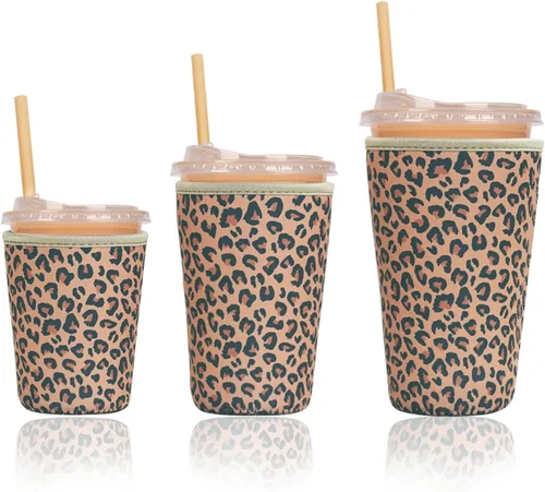 Miniatura 43 de Funda aislante reutilizable para taza de café helado, paquete de 3 fundas de neopreno para bebidas frías y calientes, soporte para bebidas para café