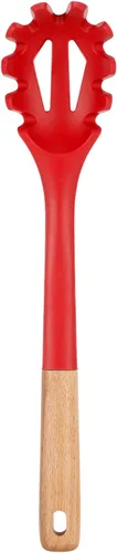 Miniatura 10 de Tenedor de silicona para pasta, servidor de cuchara de fideos resistente al calor, colador de espagueti sin BPA, 12.8 pulgadas (caqui)