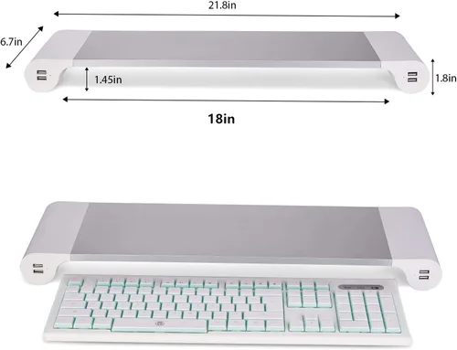 Miniatura 6 de PG - Soporte elevador de monitor plateado con puertos de carga USB de 4 puertos, práctico organizador de teclado, organizador de escritorio