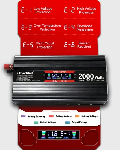 Miniatura 6 de Inversor de 2000 vatios de 12 V a 110 V/120 V, inversor de CC a CA de 2000 W con pantalla LCD inteligente, salidas de CA duales, puerto de carga USB